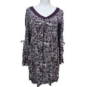 Roxy Boho Tunic Top Medium Purple Paisley Bell Sleeve Festival